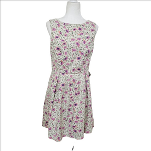 Pink Martini V Back Floral Fit and Flare Above Knee Dress Cotton Womens Medium